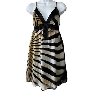 SINGLE DRESS 100% Silk Spaghetti Strap Fit & Flare Animal Print Dress- Petite